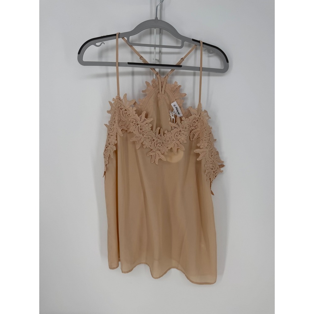 Macaron Just Me Cami Womens XL Taupe Beige Crochet Lace Trim Tank Top NEW